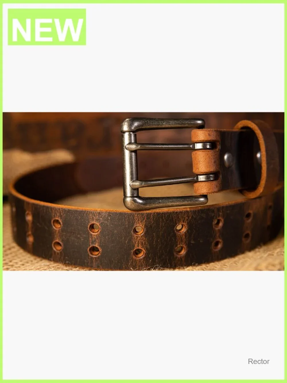 Men's Classic Leather Belt, Double Prong Retro Style, Antique Nickel Buckle, 1